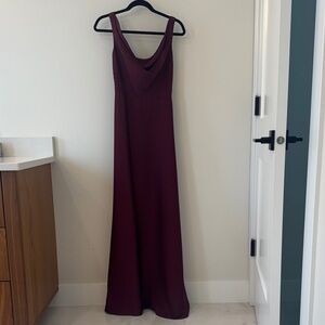 David’s bridal Matte Satin Cowl Neck Tie Back Dress STYLE# F20818 in Wine